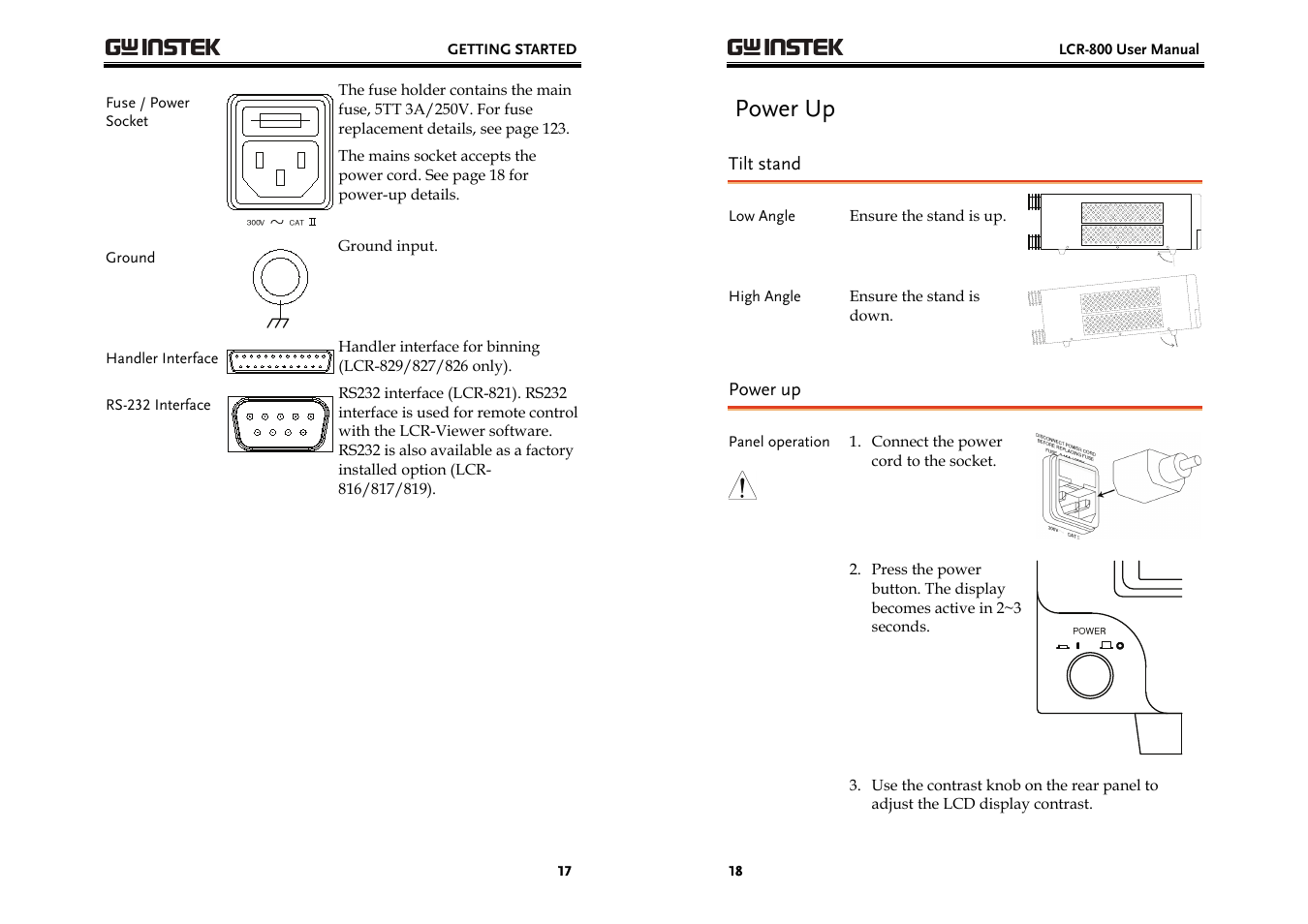 Power up | GW Instek LCR-800 Series User Manual | Page 9 / 72