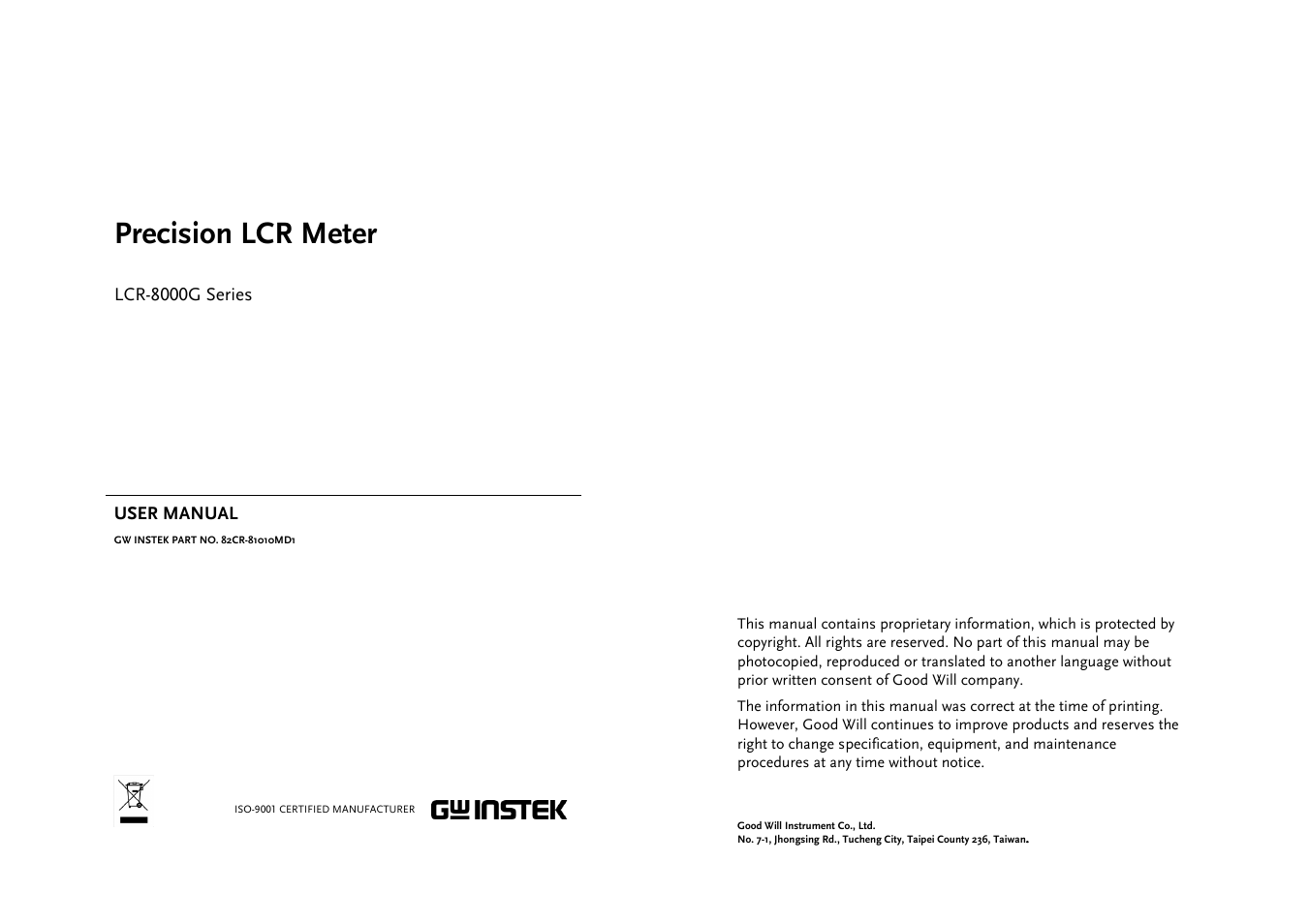 GW Instek LCR-8000G Series User Manual | 72 pages