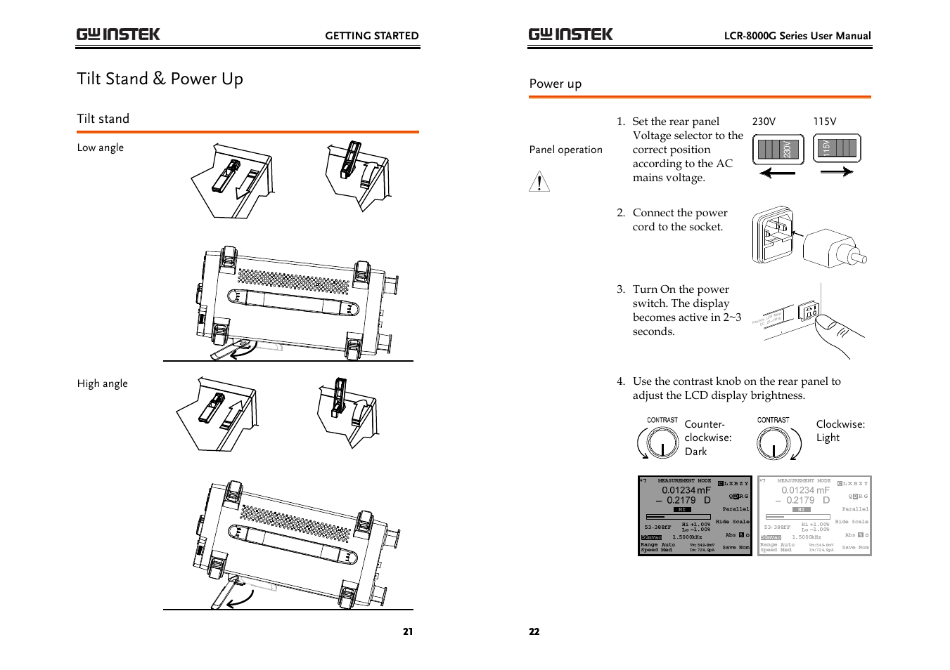 Tilt stand & power up | GW Instek LCR-8000G Series User Manual | Page 11 / 72