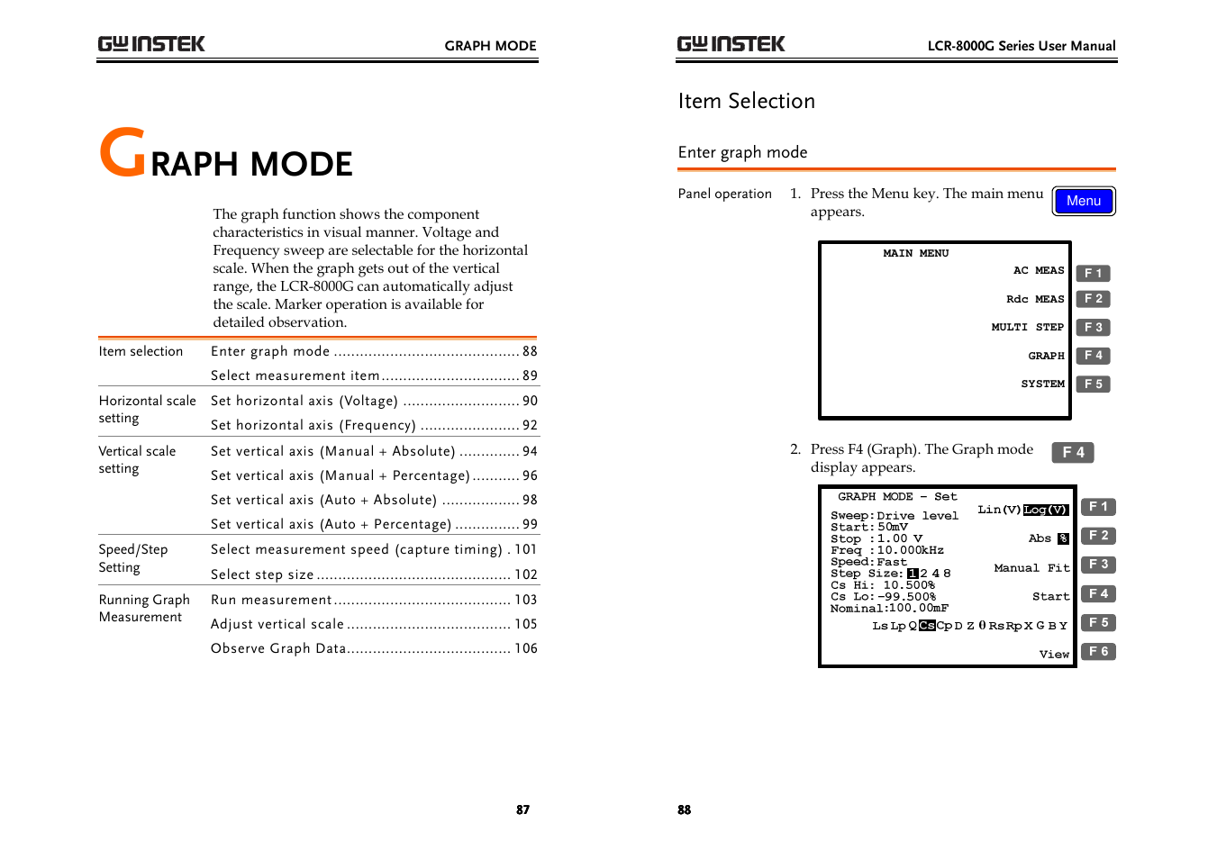 Raph mode, Item selection | GW Instek LCR-8000G Series User Manual | Page 44 / 72