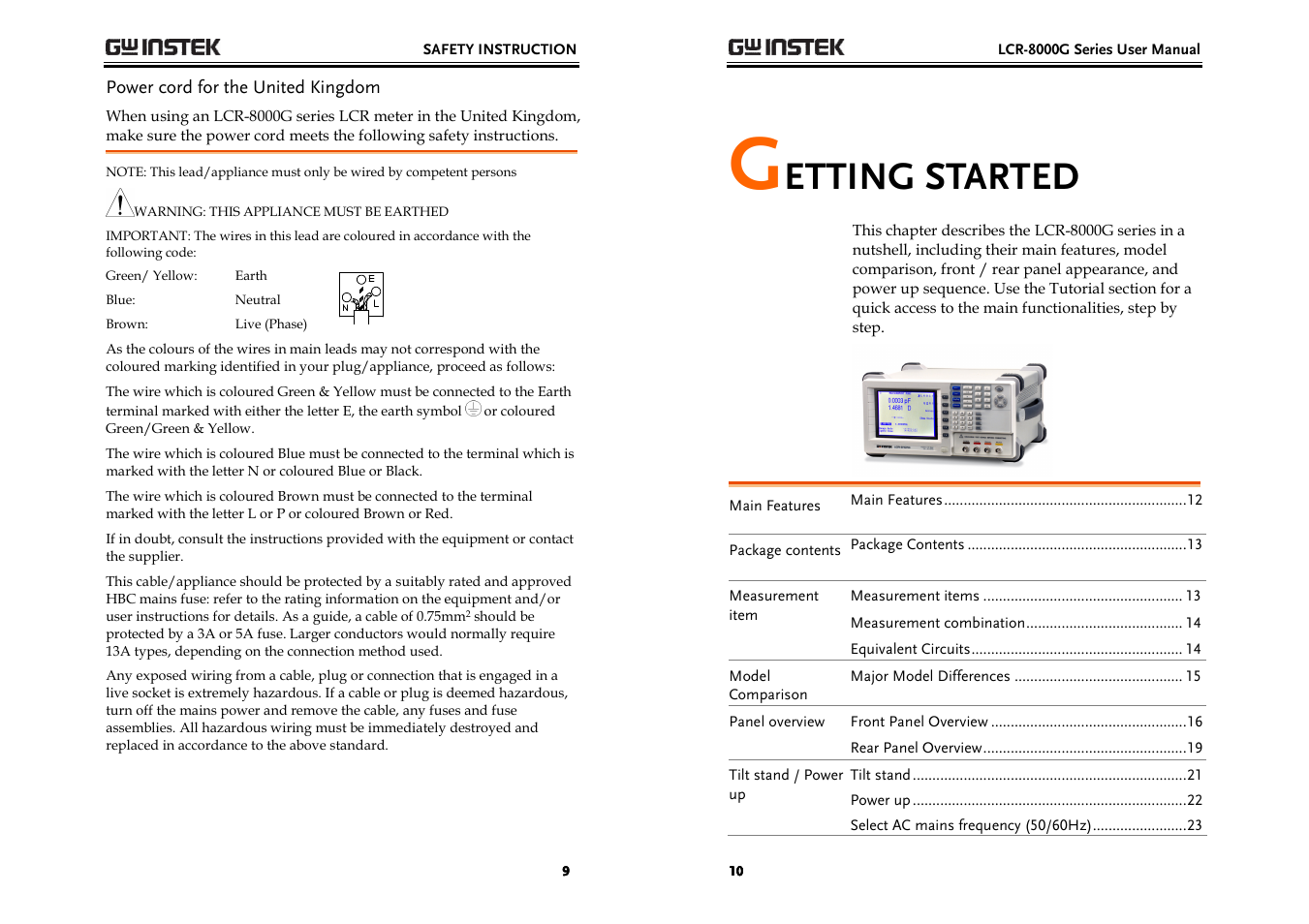 Etting started | GW Instek LCR-8000G Series User Manual | Page 5 / 72