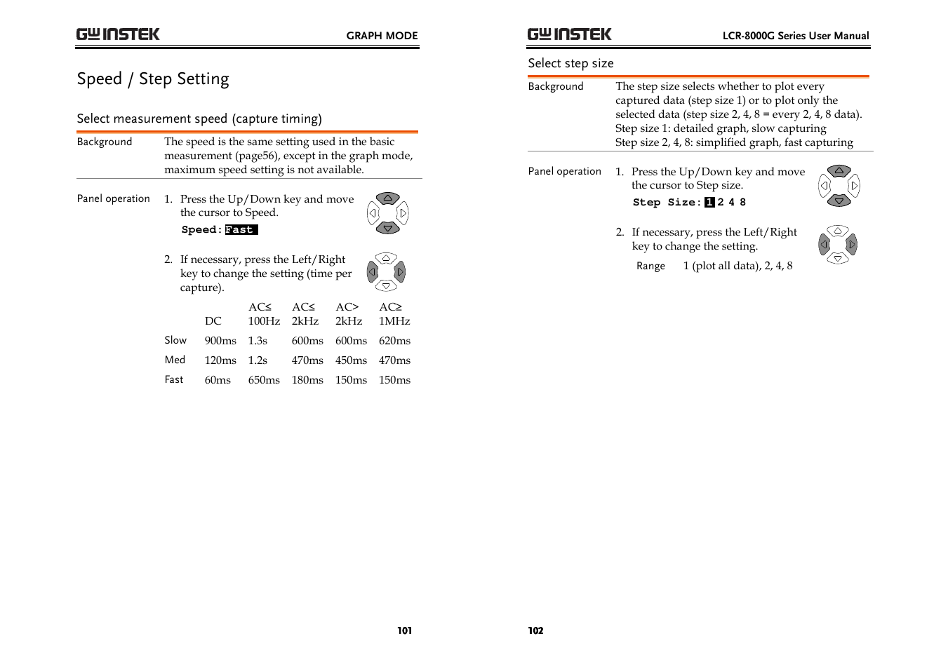 Speed / step setting | GW Instek LCR-8000G Series User Manual | Page 51 / 72