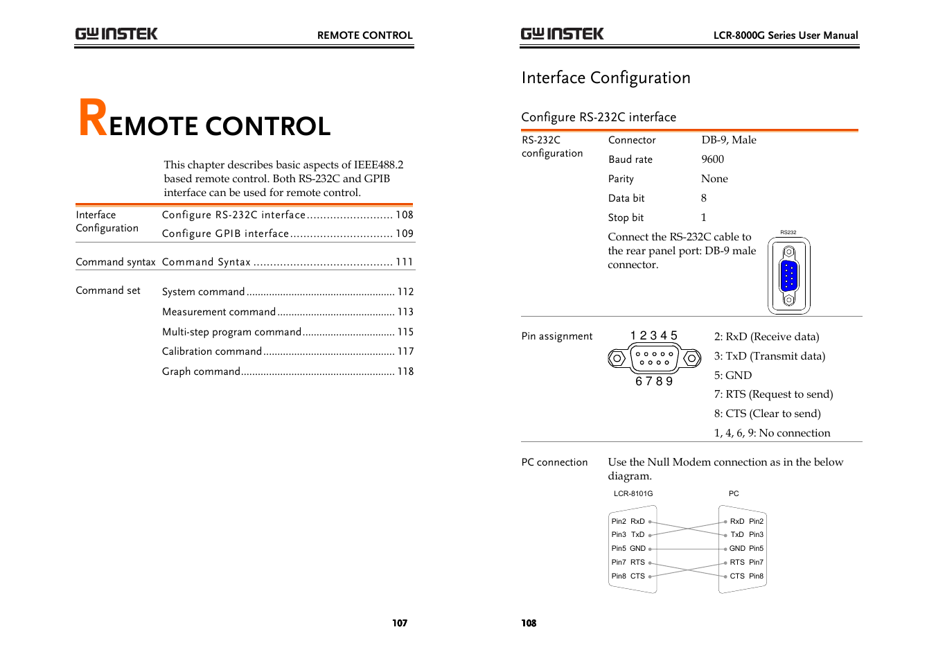 Emote control, Interface configuration | GW Instek LCR-8000G Series User Manual | Page 54 / 72