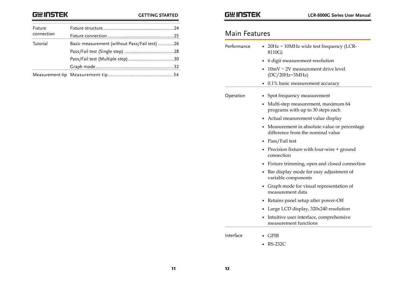 Main features | GW Instek LCR-8000G Series User Manual | Page 6 / 72