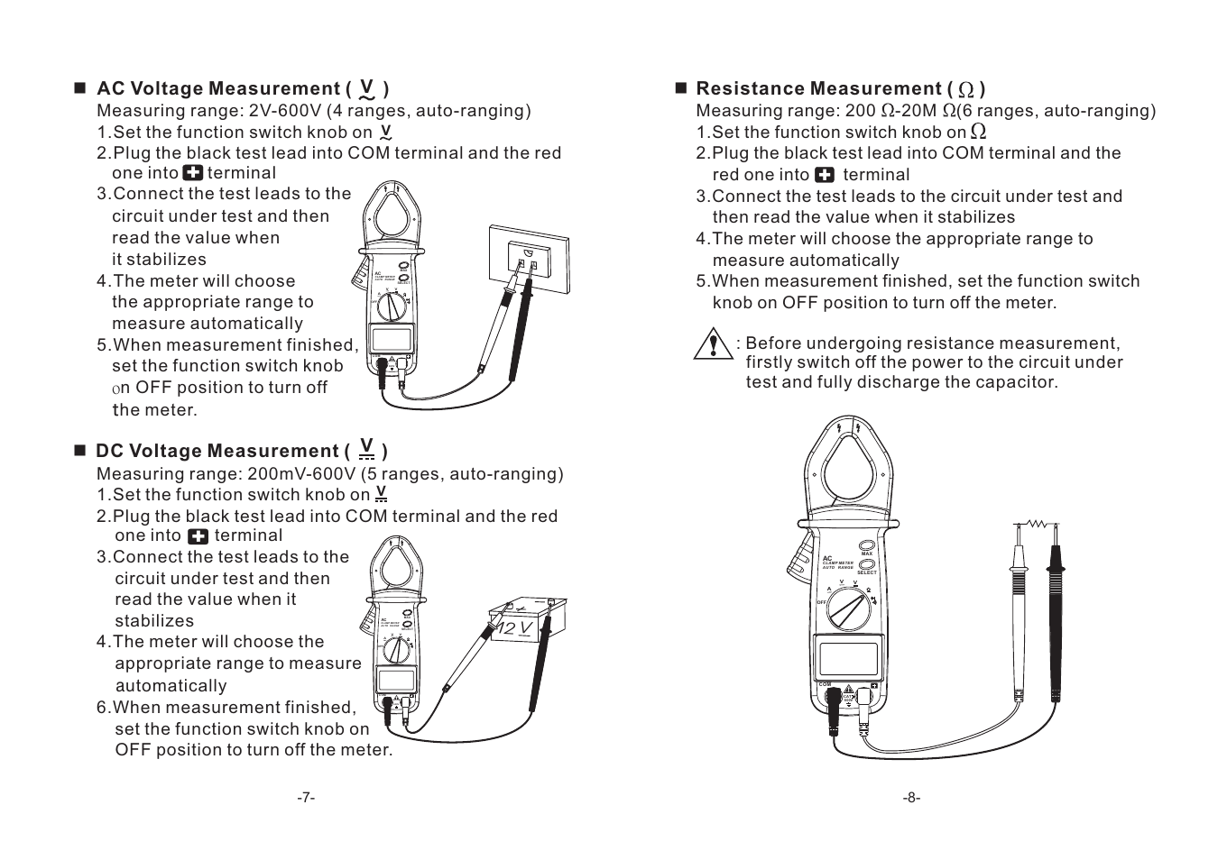 N resistance measurement ( ), 600v, Clamp meter auto range | GW Instek GCM-303 User Manual | Page 5 / 8