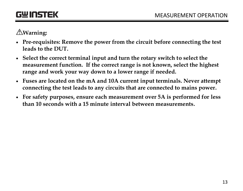 Measurement operation | GW Instek GDM-350B User Manual | Page 15 / 34