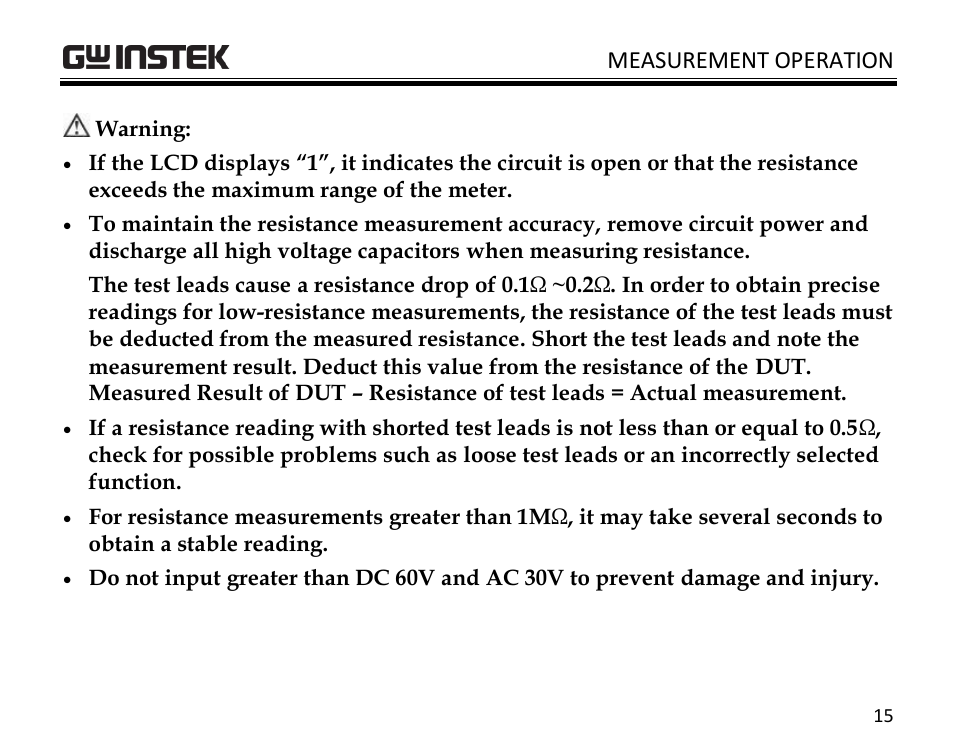 Measurement operation | GW Instek GDM-350B User Manual | Page 17 / 34