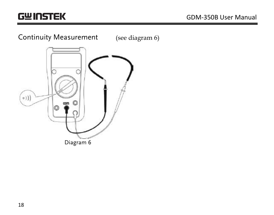 Continuity measurement | GW Instek GDM-350B User Manual | Page 20 / 34