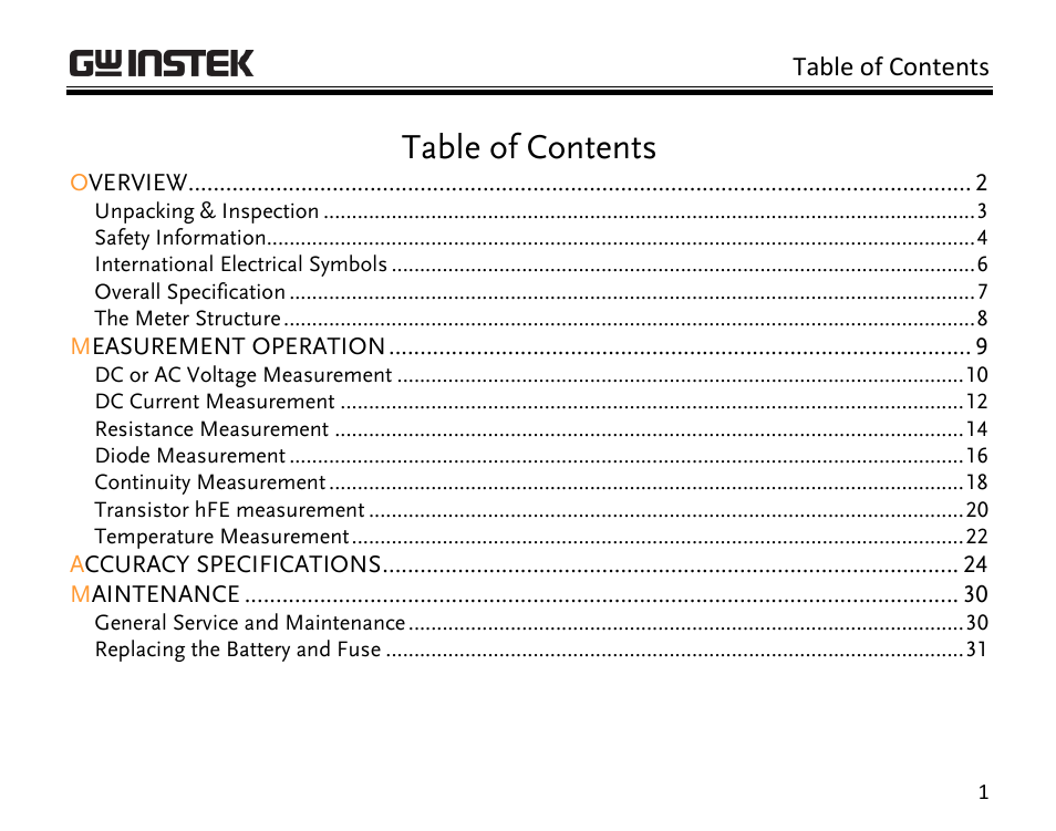 GW Instek GDM-350B User Manual | Page 3 / 34