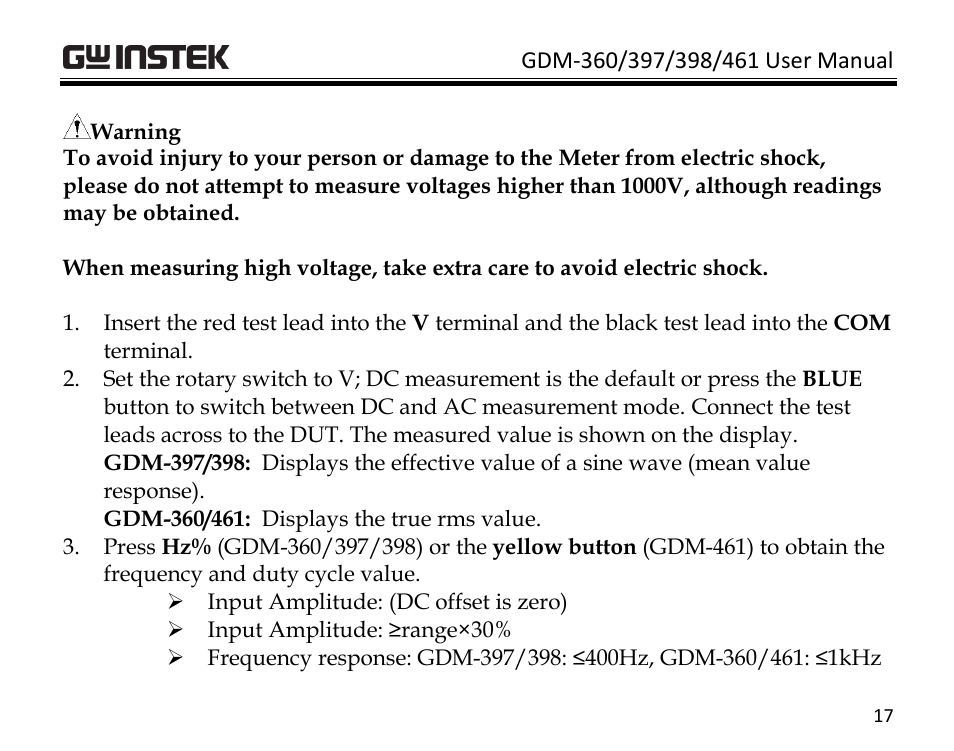 GW Instek GDM-398 User Manual | Page 19 / 75