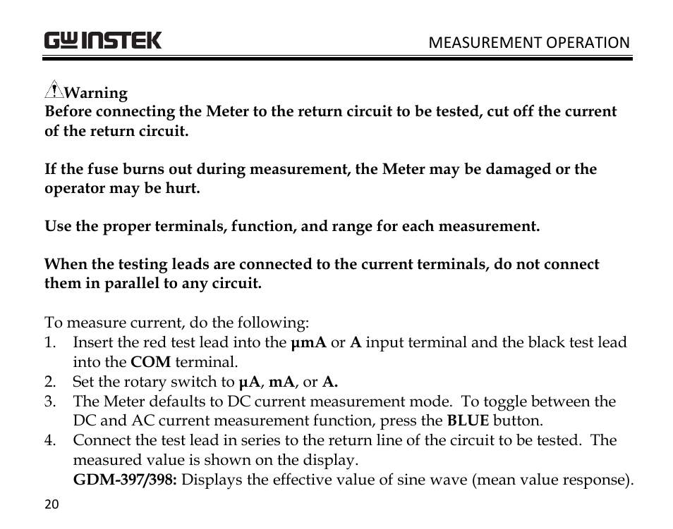 GW Instek GDM-398 User Manual | Page 22 / 75