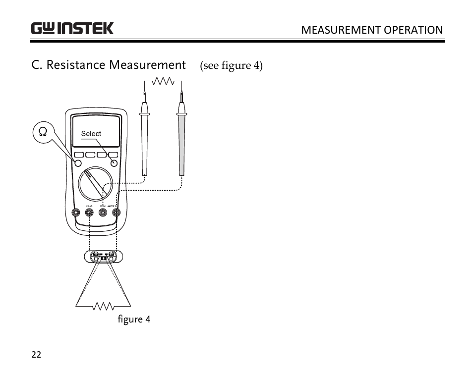 C. resistance measurement, Measurement operation, See figure 4) | GW Instek GDM-398 User Manual | Page 24 / 75