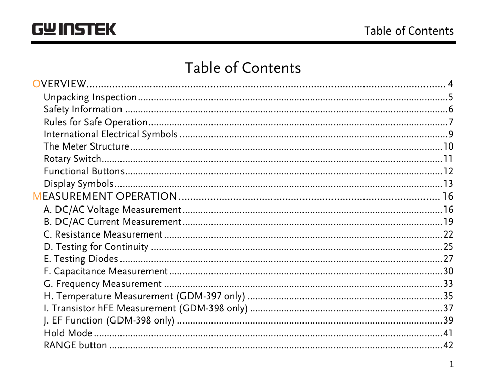 GW Instek GDM-398 User Manual | Page 3 / 75