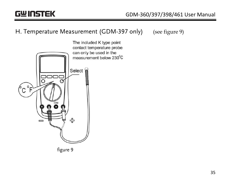 H. temperature measurement (gdm-397 only) | GW Instek GDM-398 User Manual | Page 37 / 75