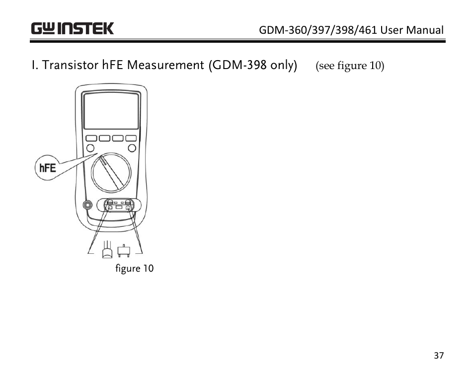 I. transistor hfe measurement (gdm-398 only) | GW Instek GDM-398 User Manual | Page 39 / 75