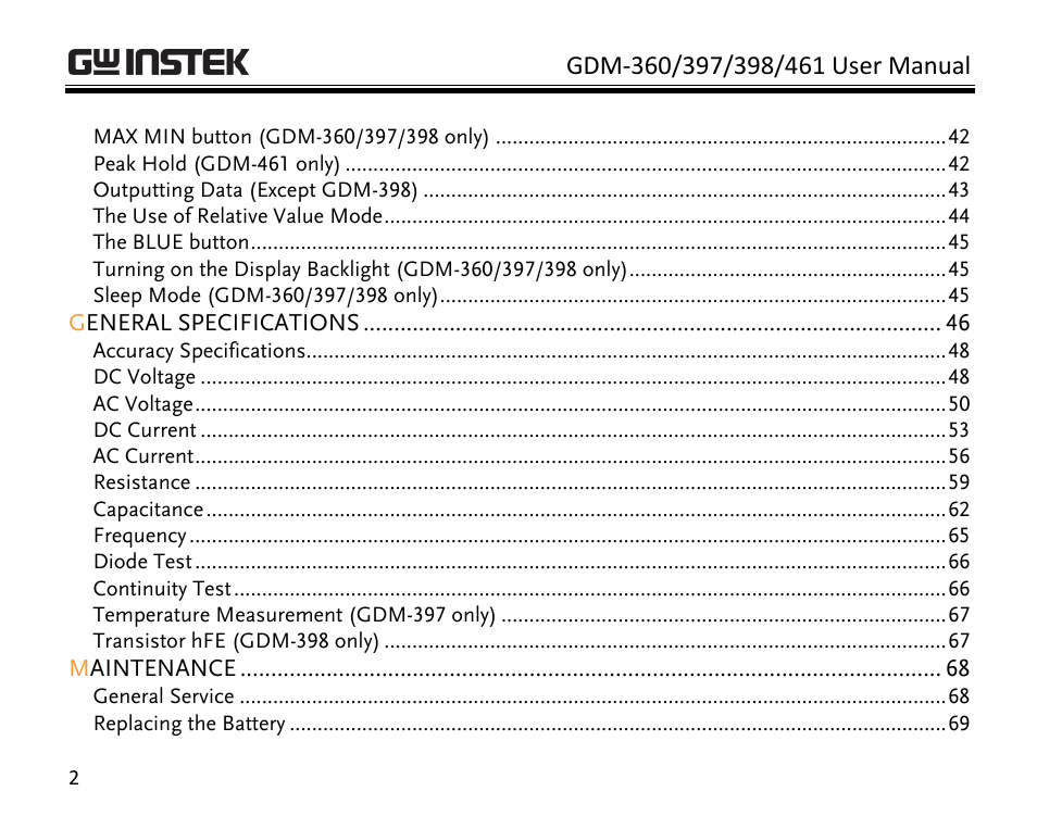 GW Instek GDM-398 User Manual | Page 4 / 75