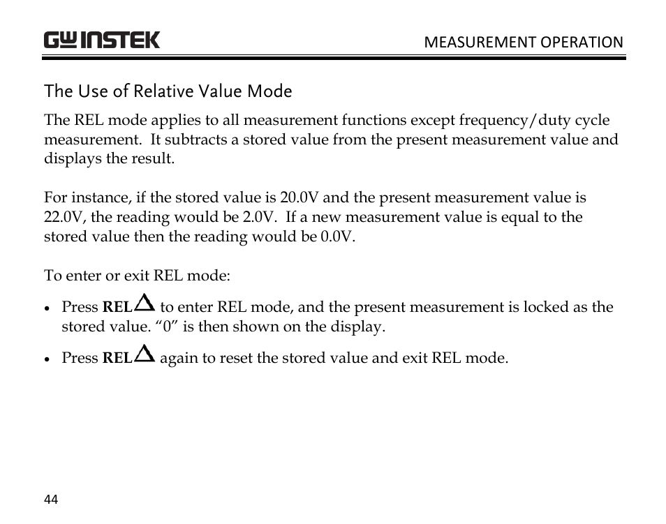 The use of relative value mode | GW Instek GDM-398 User Manual | Page 46 / 75