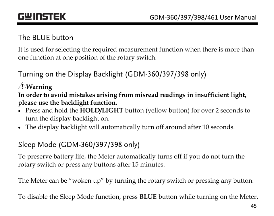 The blue button | GW Instek GDM-398 User Manual | Page 47 / 75