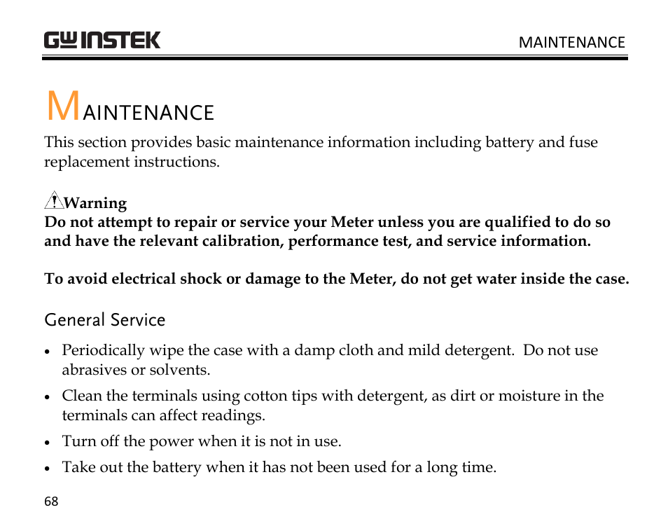 Aintenance | GW Instek GDM-398 User Manual | Page 70 / 75