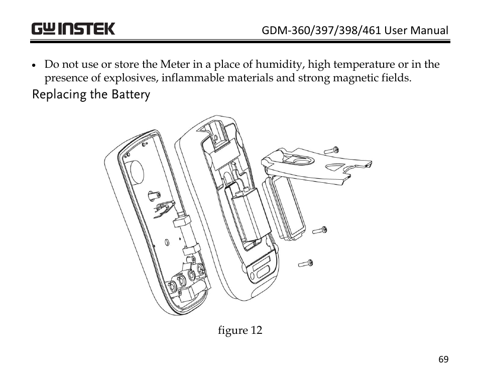 Replacing the battery | GW Instek GDM-398 User Manual | Page 71 / 75