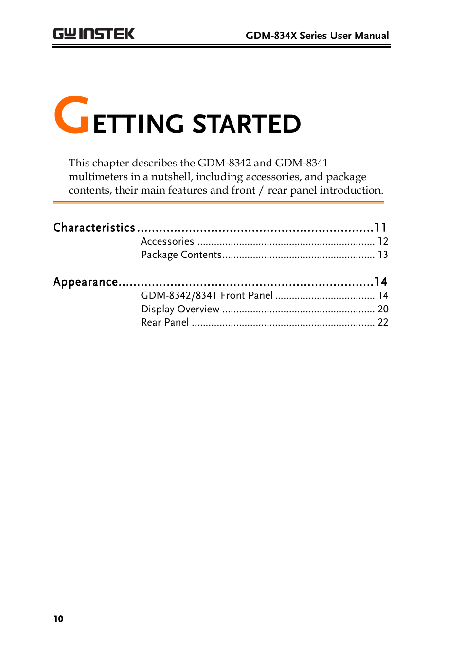 Getting started, Etting started | GW Instek GDM-8300 series User Manual User Manual | Page 10 / 158