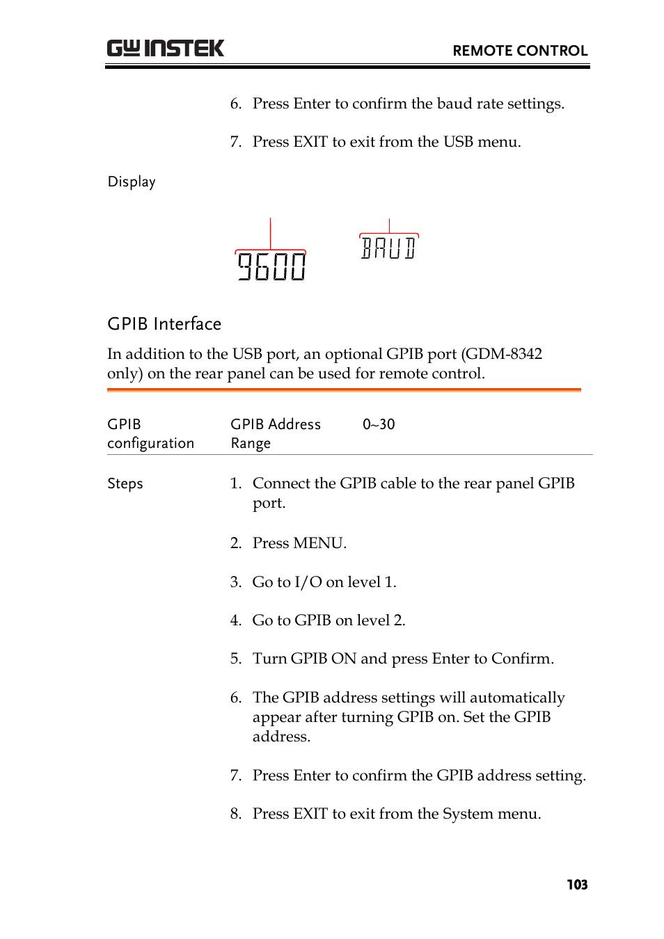 Gpib interface | GW Instek GDM-8300 series User Manual User Manual | Page 103 / 158