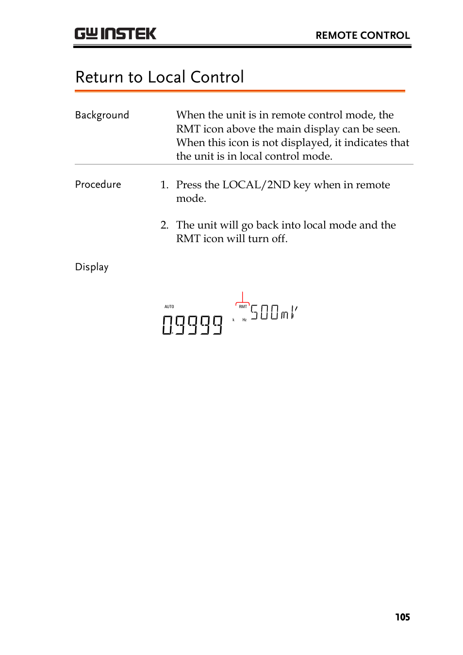 Return to local control | GW Instek GDM-8300 series User Manual User Manual | Page 105 / 158