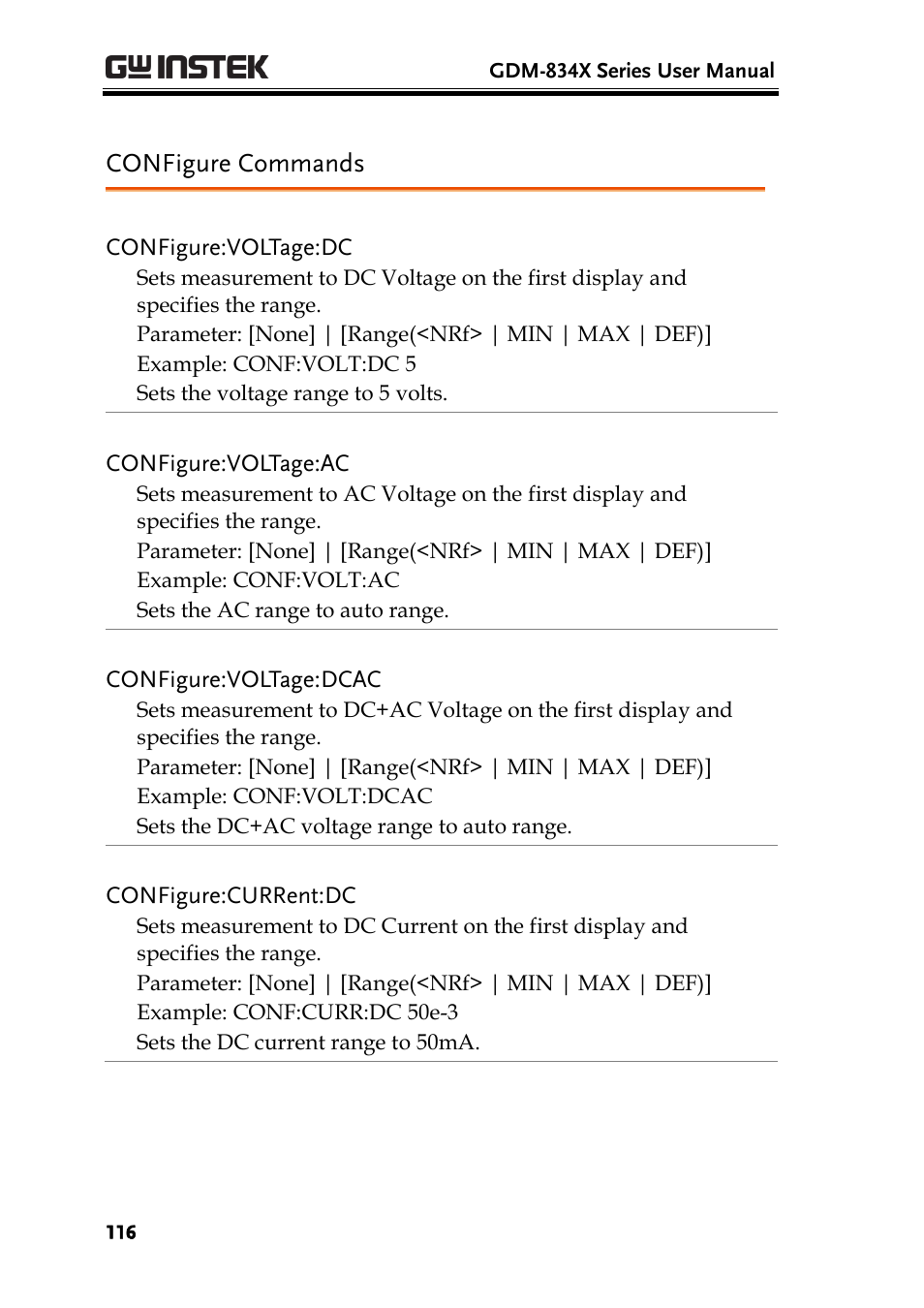 Configure commands | GW Instek GDM-8300 series User Manual User Manual | Page 116 / 158