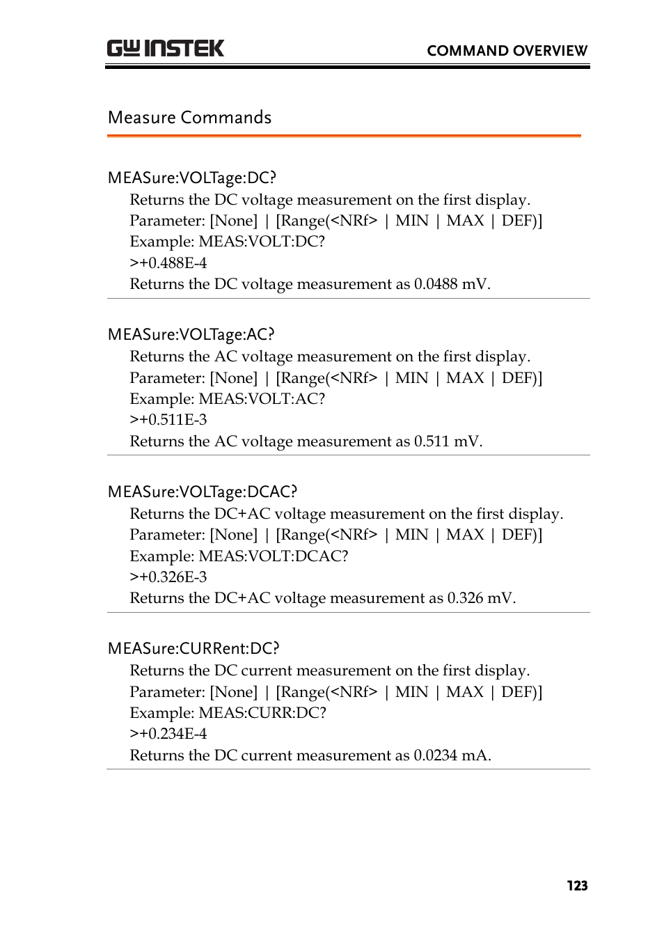 Measure commands | GW Instek GDM-8300 series User Manual User Manual | Page 123 / 158