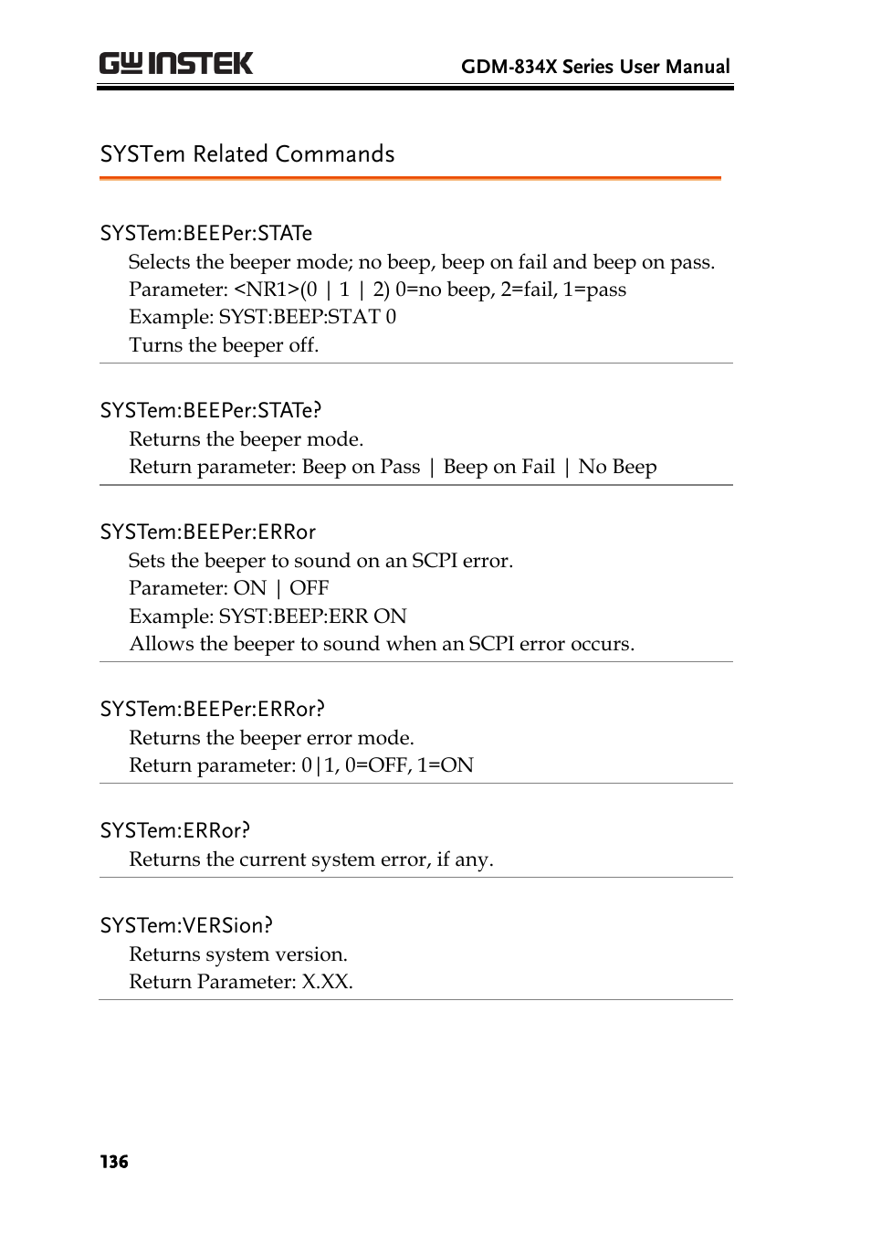 System related commands | GW Instek GDM-8300 series User Manual User Manual | Page 136 / 158