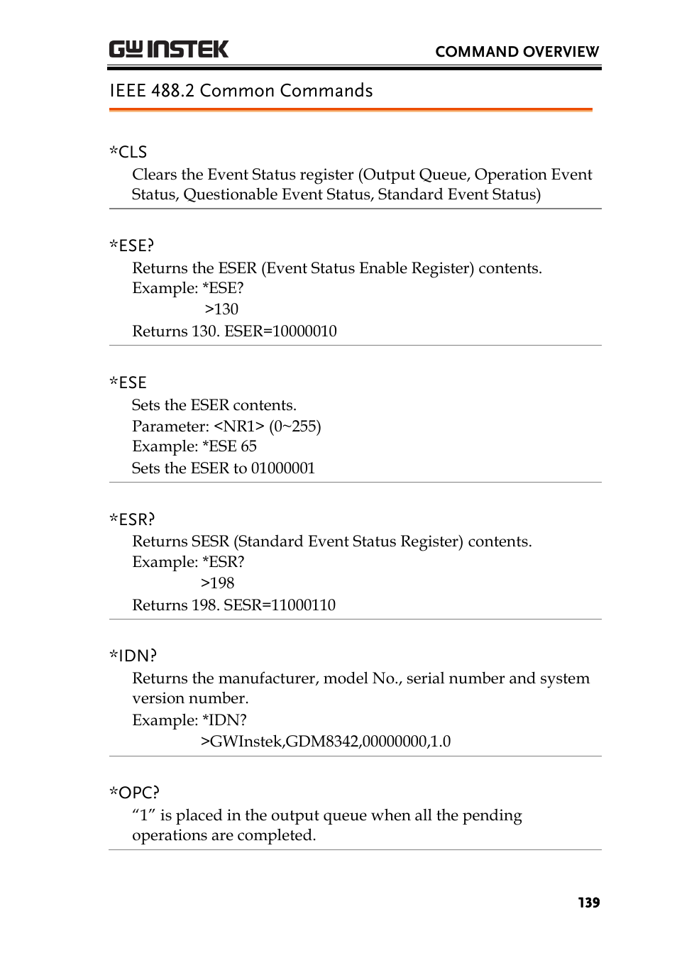 Ieee 488.2 common commands | GW Instek GDM-8300 series User Manual User Manual | Page 139 / 158