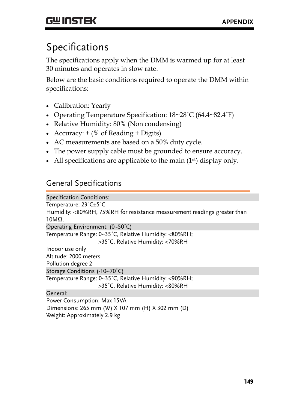 Specifications, General specifications | GW Instek GDM-8300 series User Manual User Manual | Page 149 / 158