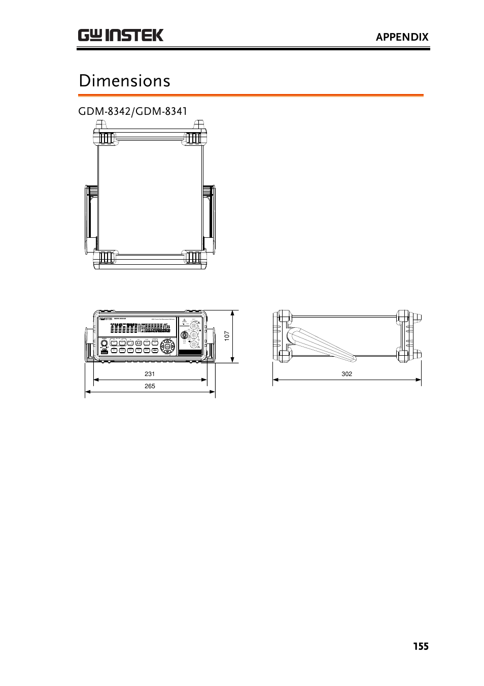 Dimensions, Appendix, Exit shift | GW Instek GDM-8300 series User Manual User Manual | Page 155 / 158