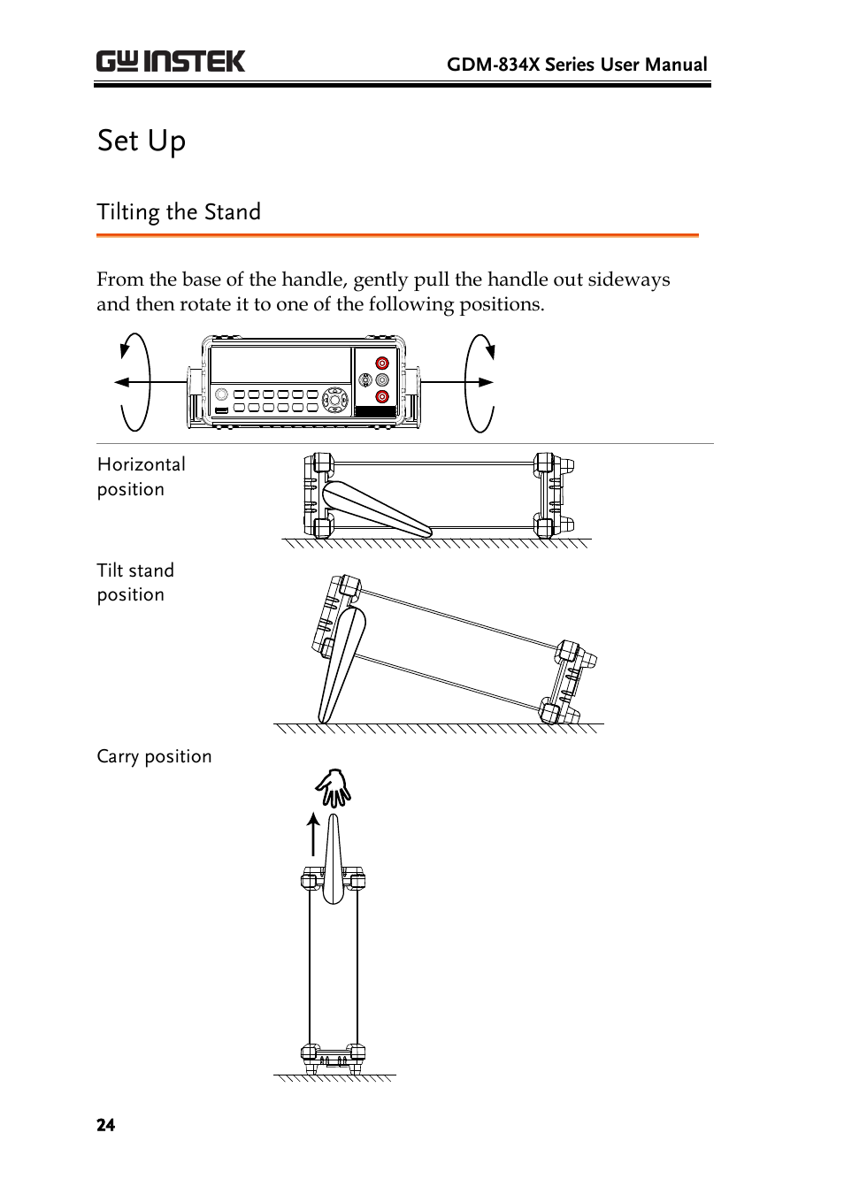 Set up, Tilting the stand | GW Instek GDM-8300 series User Manual User Manual | Page 24 / 158