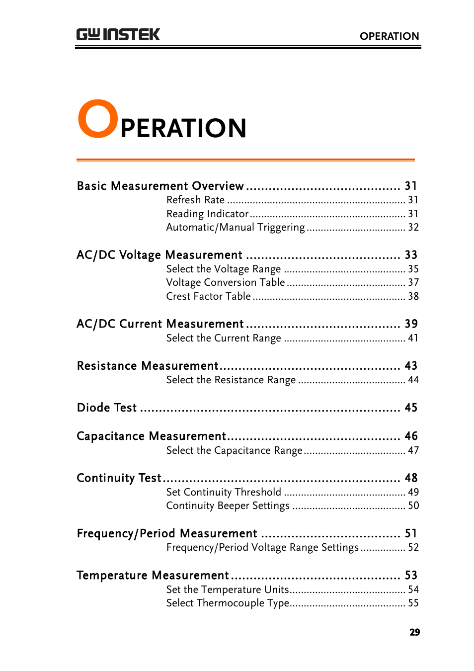 Operation, Peration | GW Instek GDM-8300 series User Manual User Manual | Page 29 / 158
