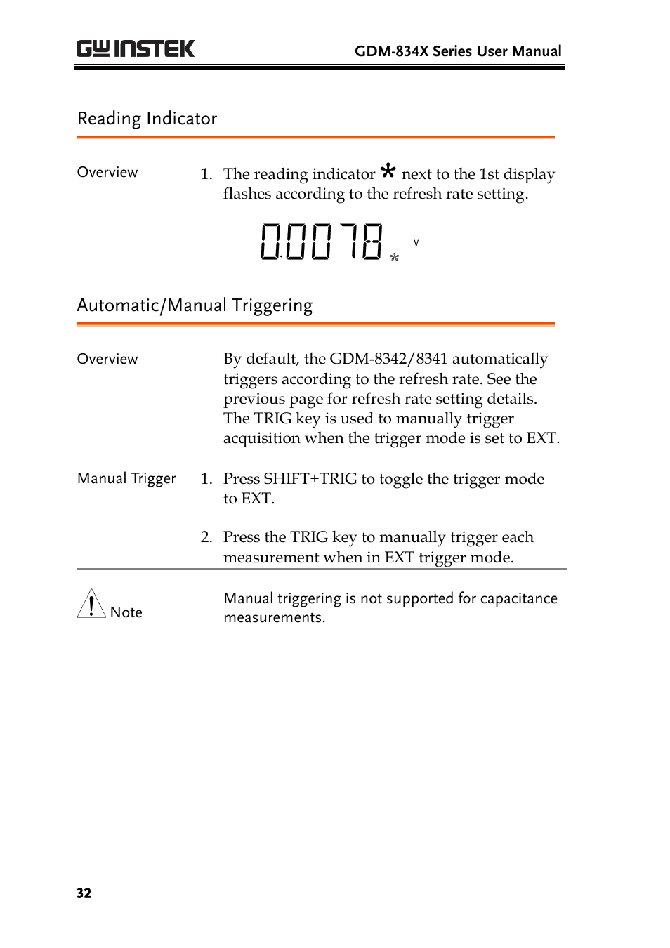 Automatic/manual triggering, Reading indicator | GW Instek GDM-8300 series User Manual User Manual | Page 32 / 158
