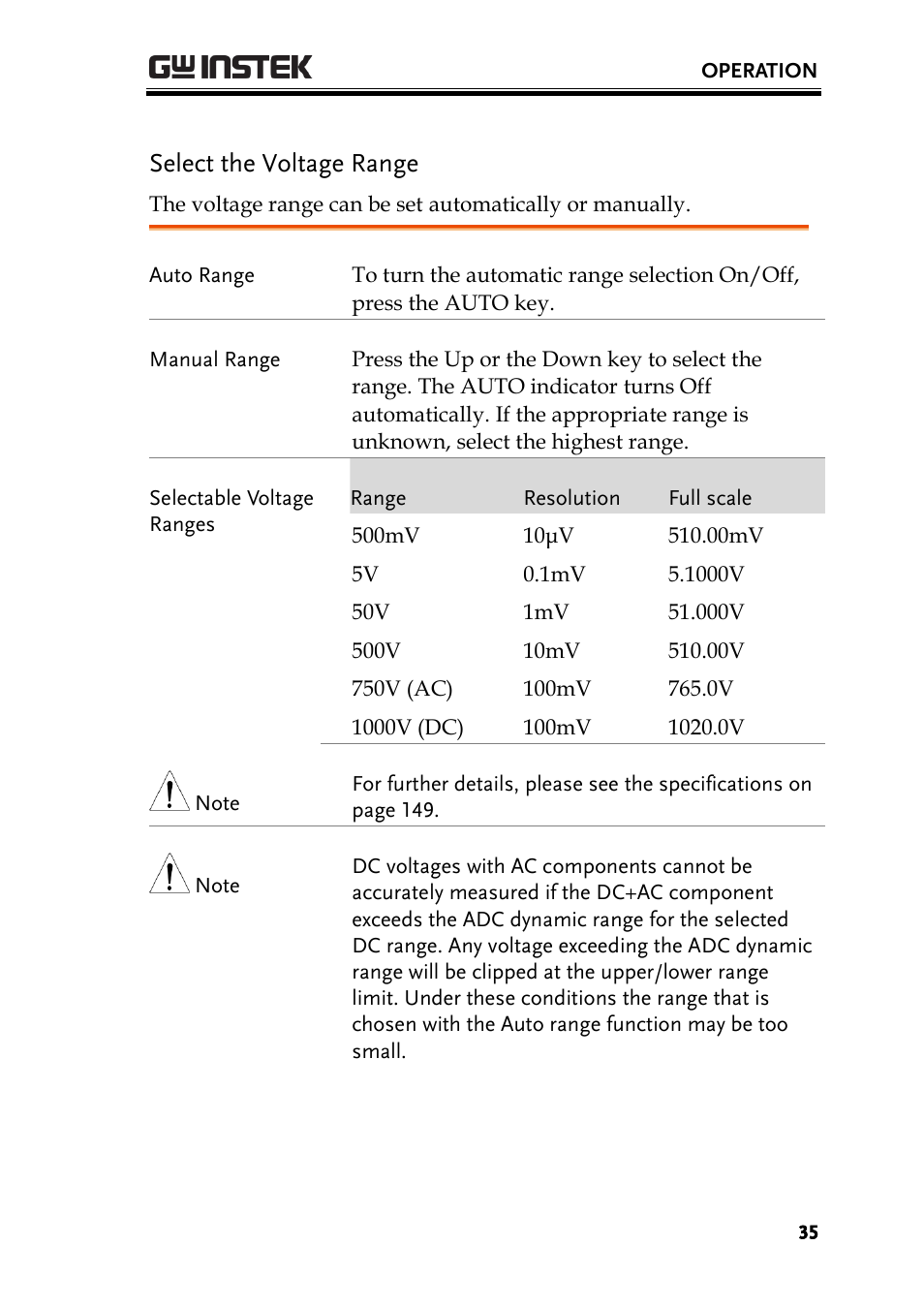 Select the voltage range | GW Instek GDM-8300 series User Manual User Manual | Page 35 / 158