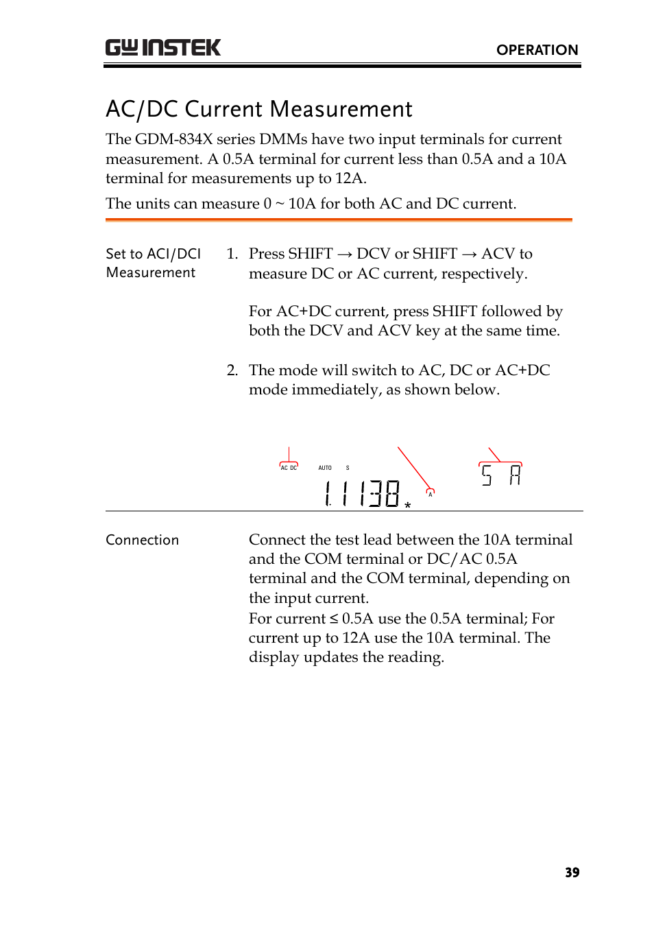 Ac/dc current measurement, Ge 39) | GW Instek GDM-8300 series User Manual User Manual | Page 39 / 158