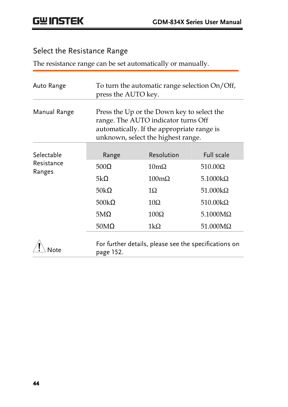 Select the resistance range | GW Instek GDM-8300 series User Manual User Manual | Page 44 / 158