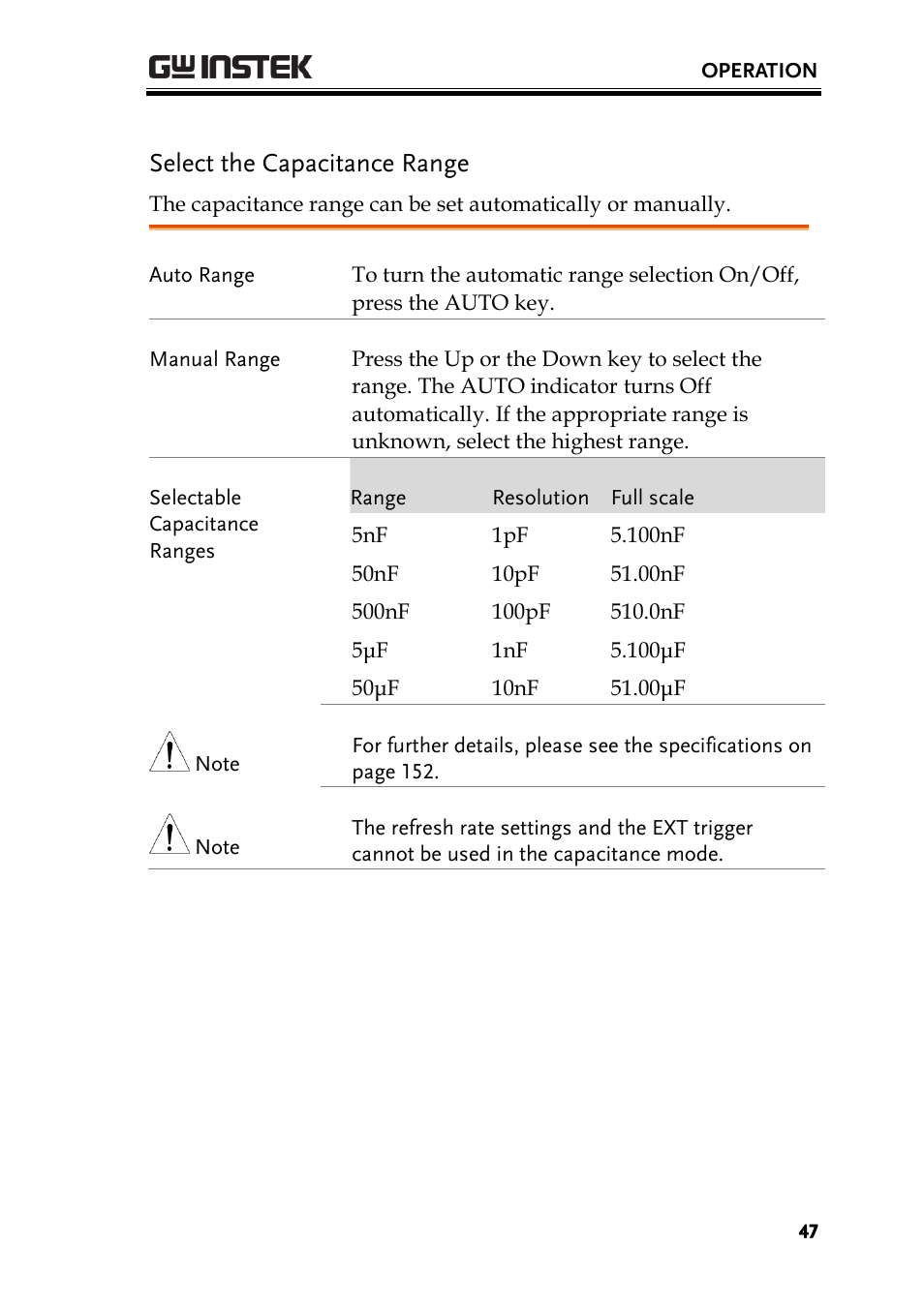 Select the capacitance range | GW Instek GDM-8300 series User Manual User Manual | Page 47 / 158