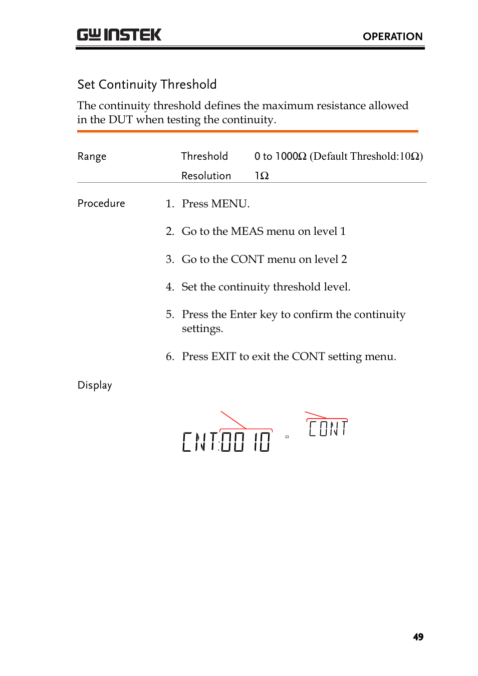 Set continuity threshold | GW Instek GDM-8300 series User Manual User Manual | Page 49 / 158