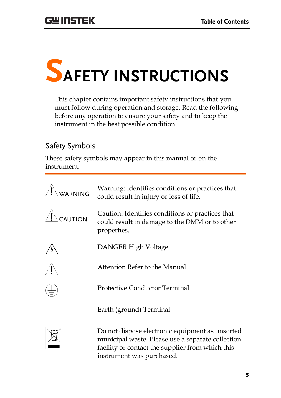 Safety instructions, Afety instructions | GW Instek GDM-8300 series User Manual User Manual | Page 5 / 158