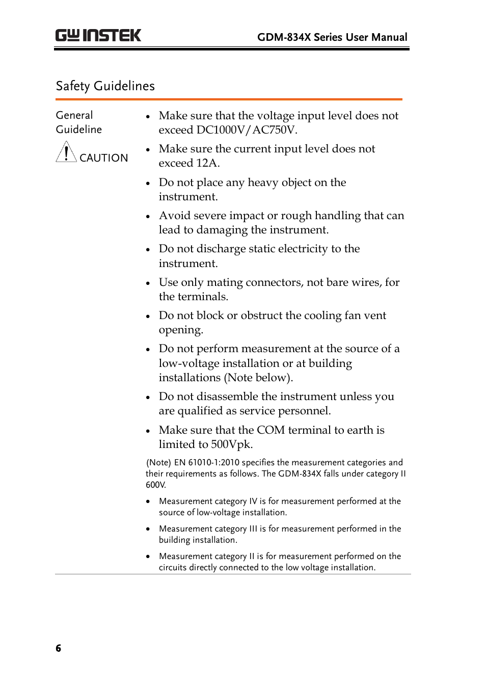 Safety guidelines | GW Instek GDM-8300 series User Manual User Manual | Page 6 / 158