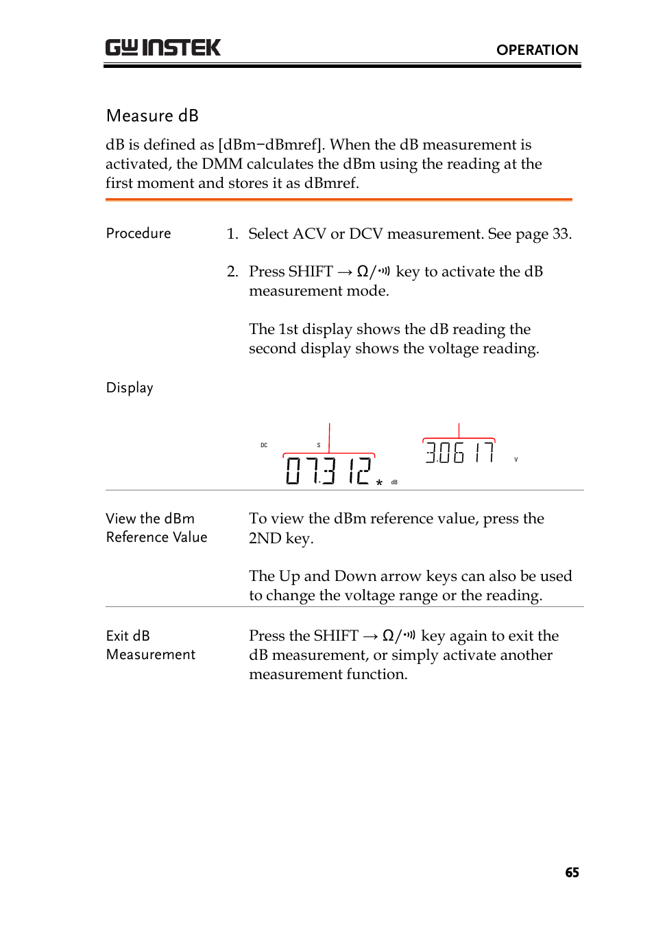 Measure db | GW Instek GDM-8300 series User Manual User Manual | Page 65 / 158