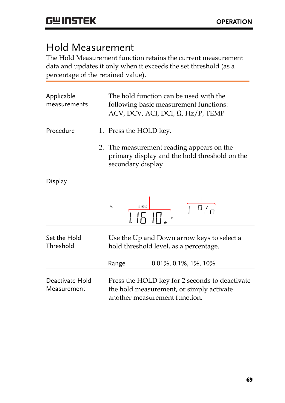 Hold measurement | GW Instek GDM-8300 series User Manual User Manual | Page 69 / 158