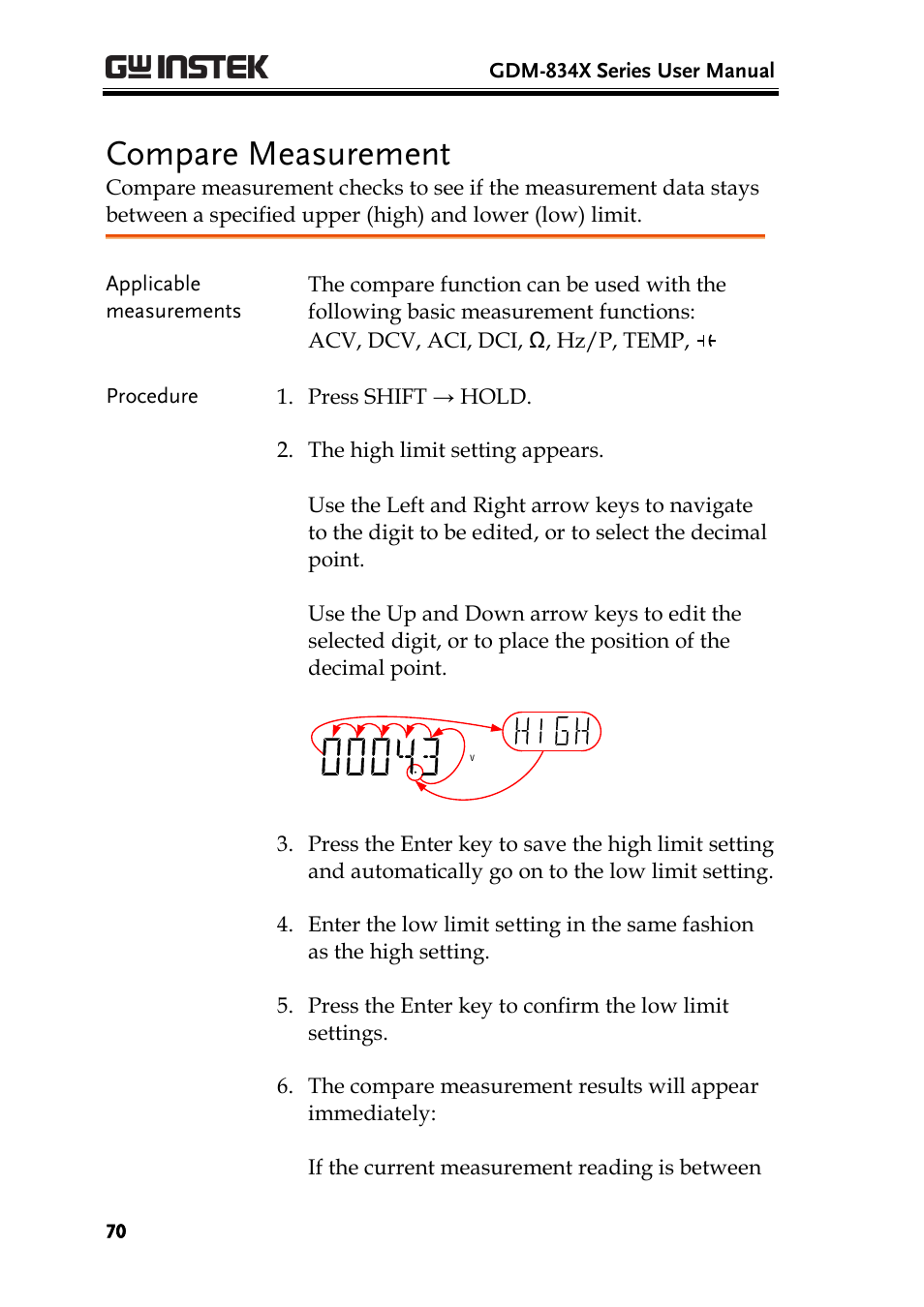 Compare measurement, Ge 70 | GW Instek GDM-8300 series User Manual User Manual | Page 70 / 158