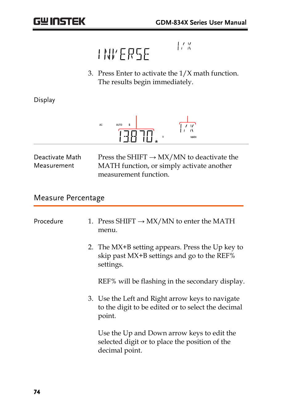 Measure percentage | GW Instek GDM-8300 series User Manual User Manual | Page 74 / 158