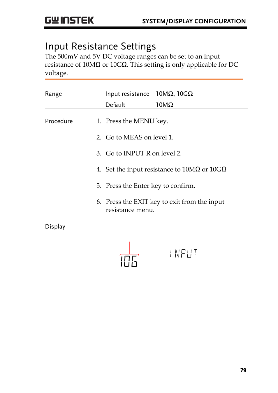 Input resistance settings | GW Instek GDM-8300 series User Manual User Manual | Page 79 / 158