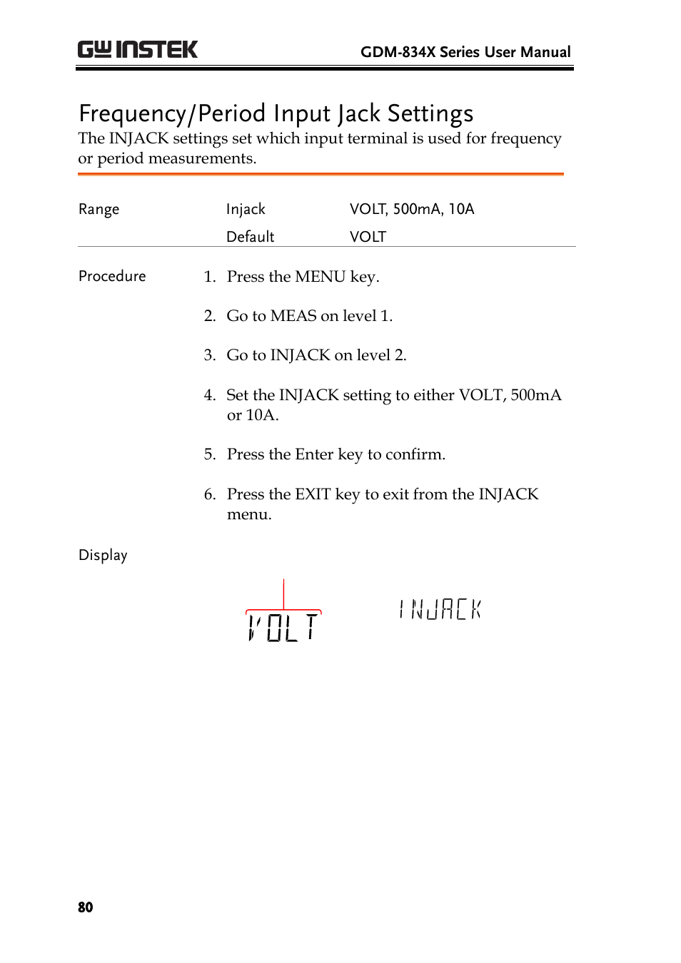 Frequency/period input jack settings | GW Instek GDM-8300 series User Manual User Manual | Page 80 / 158
