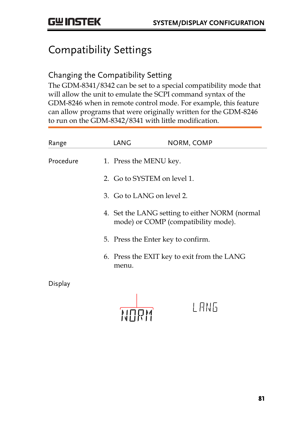 Compatibility settings, Changing the compatibility setting | GW Instek GDM-8300 series User Manual User Manual | Page 81 / 158